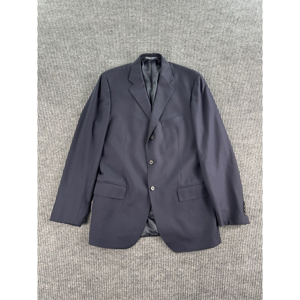 Polo Ralph Lauren Suit Jacket 42 L Blue Wool Solide Luxury Italy Blue Label